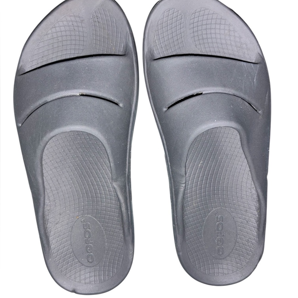 Oofos Sandals Womens 7 Ooahh Grey Slide Recovery Sport Pool Beach Slip On Shoes